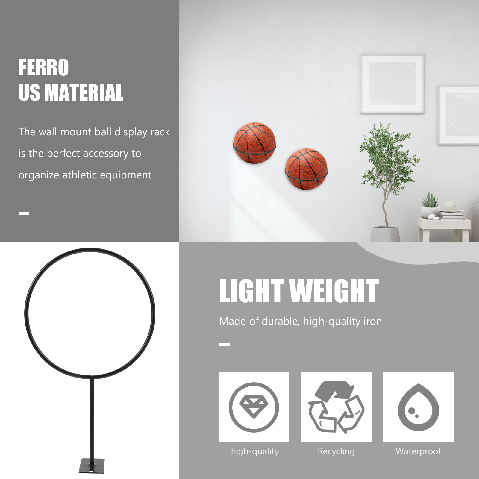 Sports Equipment Organizer - 5Pcs Heavy Duty Iron Ball Rack
